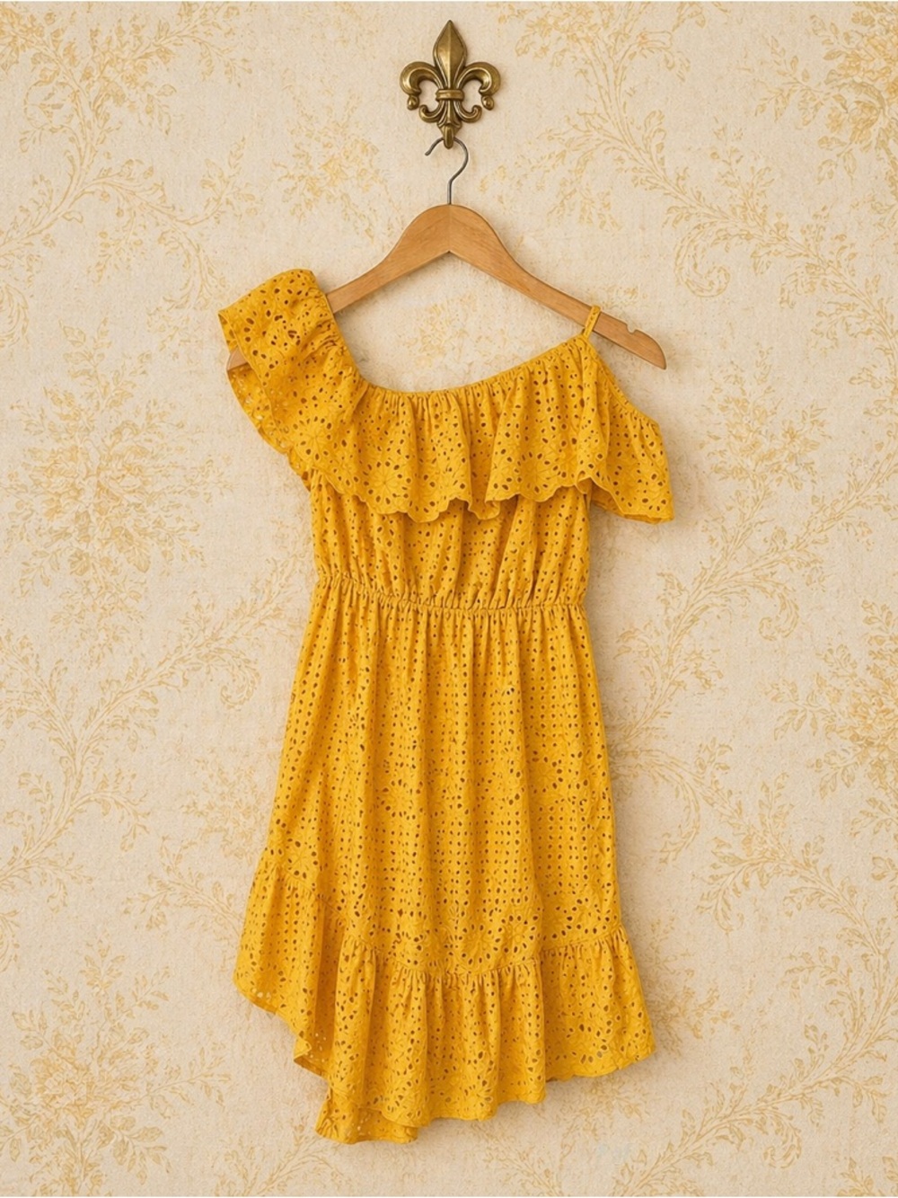 NEW Joie Asymmetrical Eyelet Boho Chic Bohemian Midi Yellow Dress M